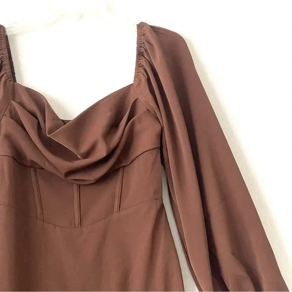 Princess Polly Lillie Long Sleeve Mini Dress Brown NWT - Picture 5 of 14